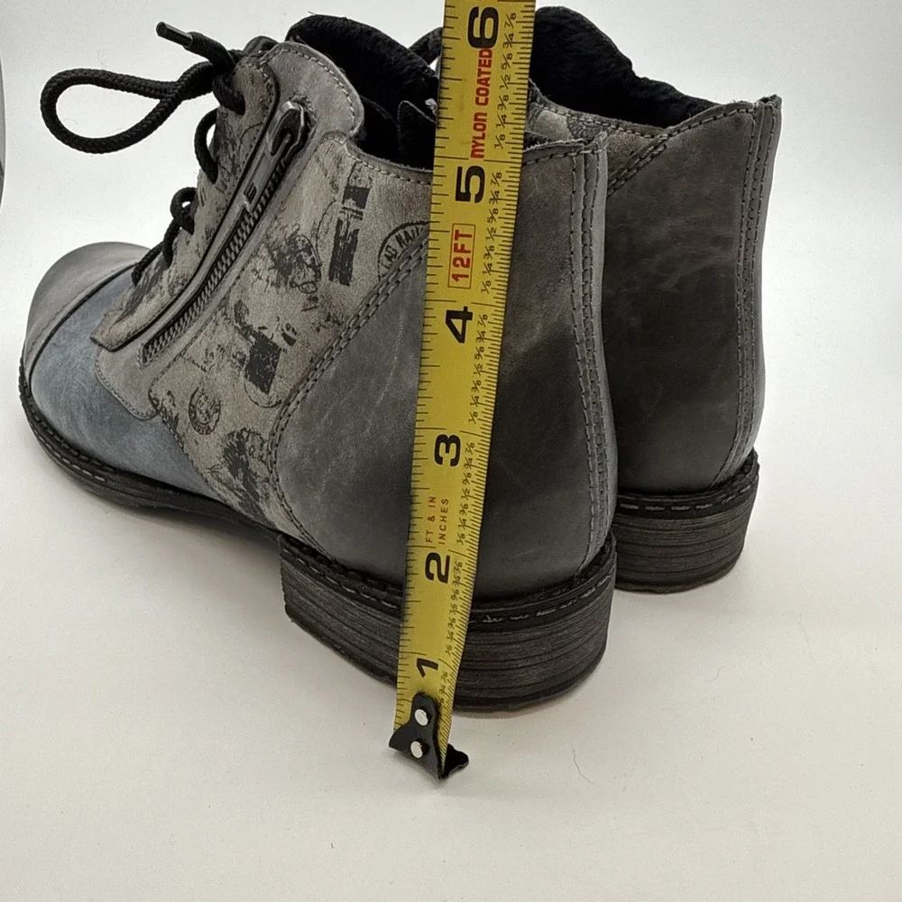 Remonte Chandra Boots Womens US 10/ EU 41 Gray Leather Lace Up Zip Ankle Booties